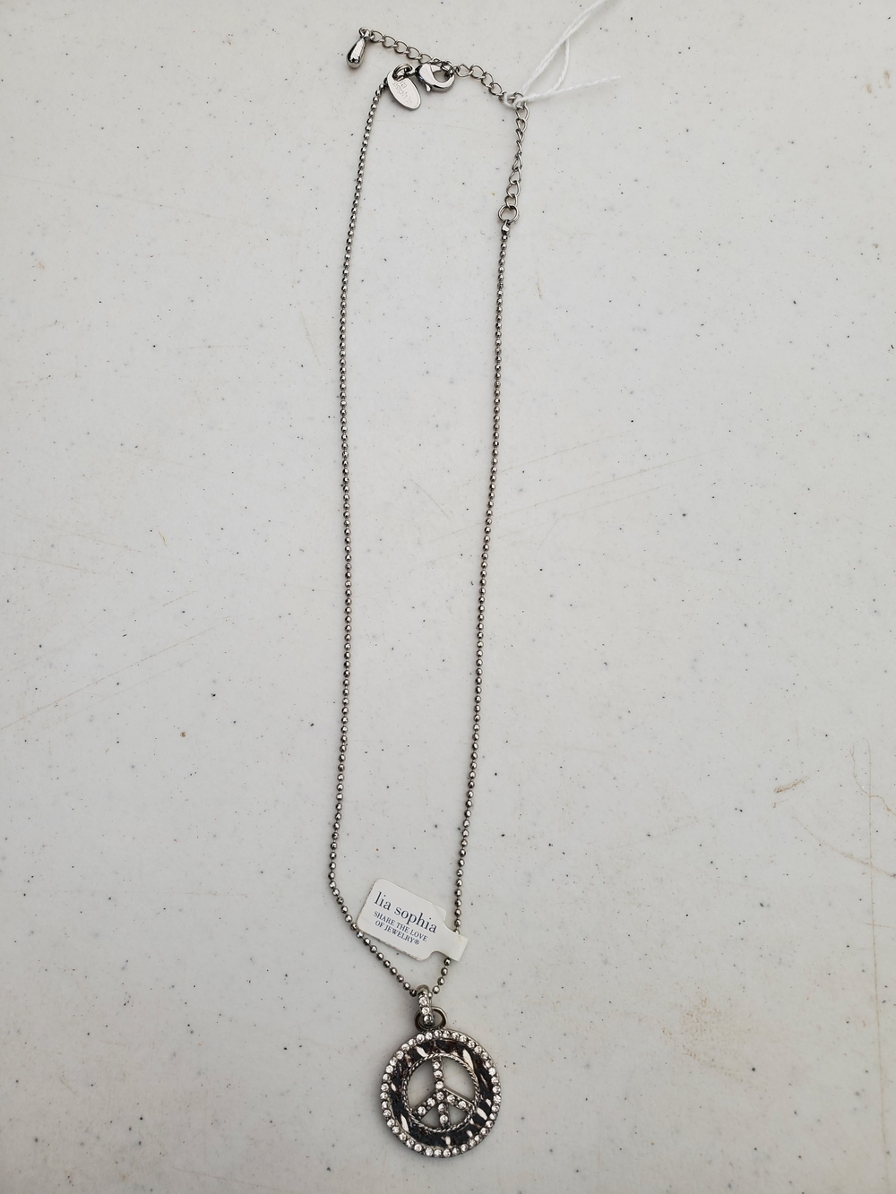 Lia Sophia Silver Peace Sign Pendant Necklace